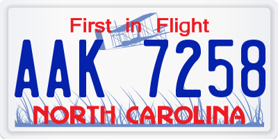 NC license plate AAK7258