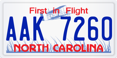NC license plate AAK7260