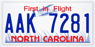 NC license plate AAK7281