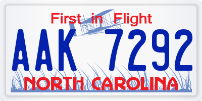 NC license plate AAK7292