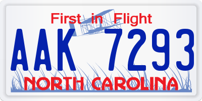 NC license plate AAK7293