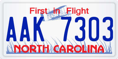 NC license plate AAK7303