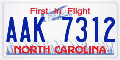NC license plate AAK7312