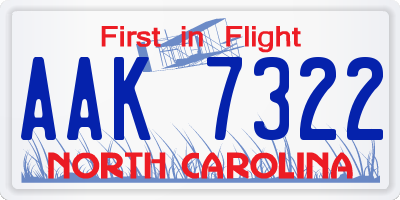 NC license plate AAK7322