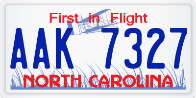 NC license plate AAK7327