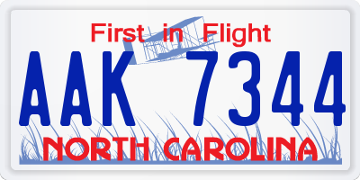 NC license plate AAK7344