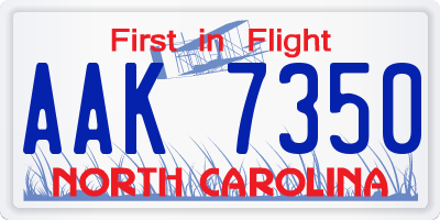 NC license plate AAK7350