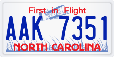 NC license plate AAK7351