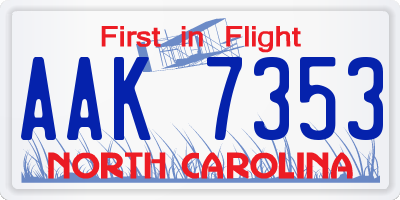 NC license plate AAK7353
