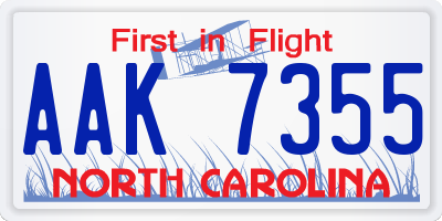 NC license plate AAK7355