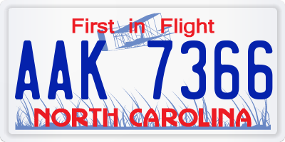 NC license plate AAK7366