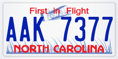 NC license plate AAK7377