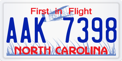 NC license plate AAK7398