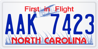 NC license plate AAK7423