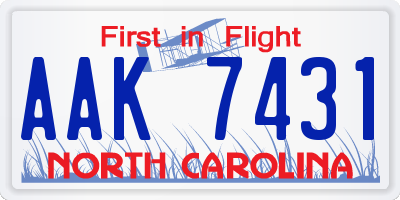 NC license plate AAK7431