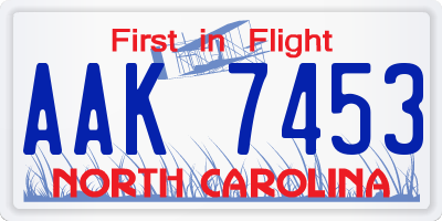 NC license plate AAK7453