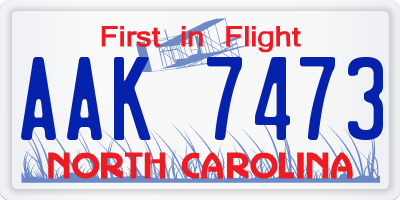 NC license plate AAK7473