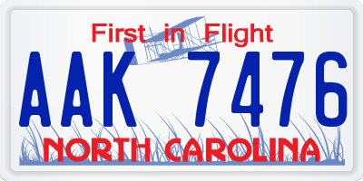 NC license plate AAK7476