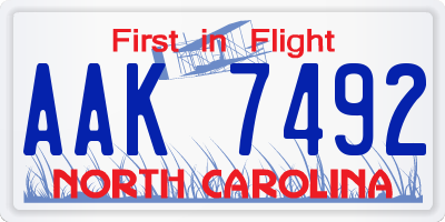 NC license plate AAK7492