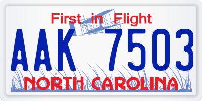 NC license plate AAK7503