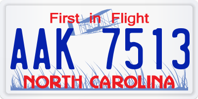 NC license plate AAK7513