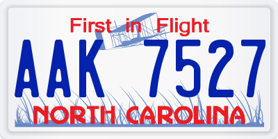NC license plate AAK7527