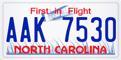 NC license plate AAK7530