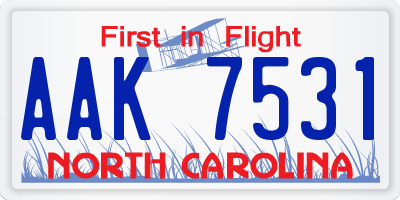 NC license plate AAK7531