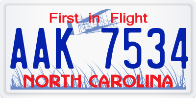 NC license plate AAK7534
