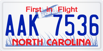 NC license plate AAK7536