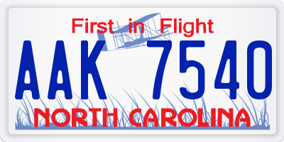 NC license plate AAK7540