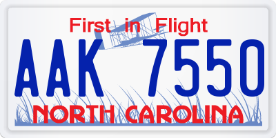 NC license plate AAK7550