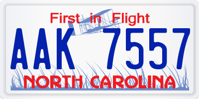 NC license plate AAK7557
