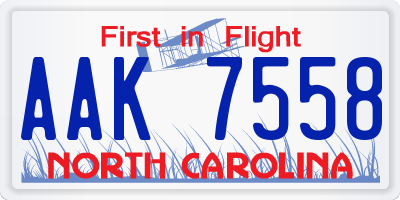 NC license plate AAK7558