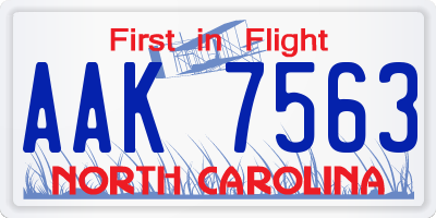NC license plate AAK7563
