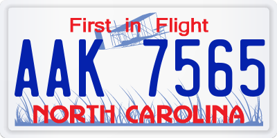 NC license plate AAK7565
