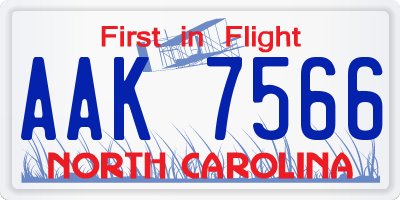 NC license plate AAK7566