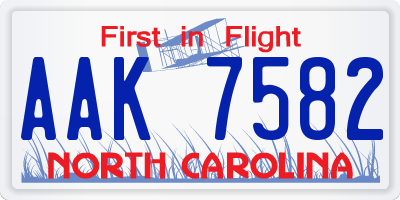 NC license plate AAK7582