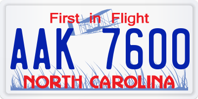 NC license plate AAK7600