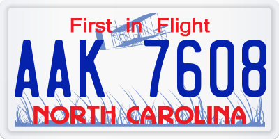 NC license plate AAK7608