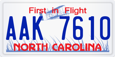 NC license plate AAK7610