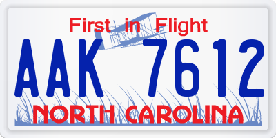 NC license plate AAK7612