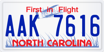 NC license plate AAK7616