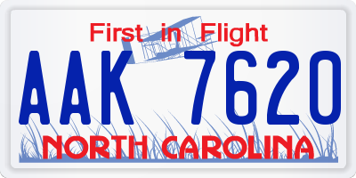 NC license plate AAK7620