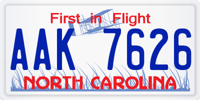 NC license plate AAK7626