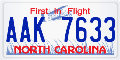 NC license plate AAK7633