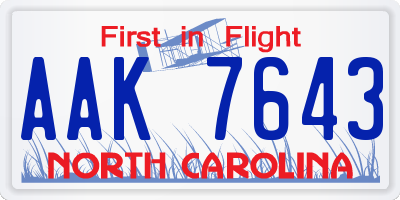 NC license plate AAK7643