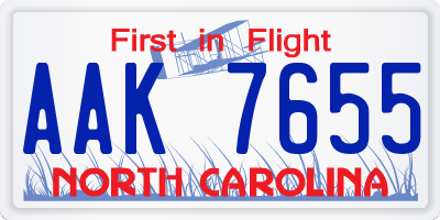 NC license plate AAK7655