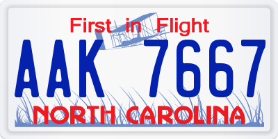NC license plate AAK7667