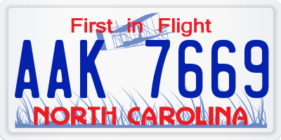 NC license plate AAK7669
